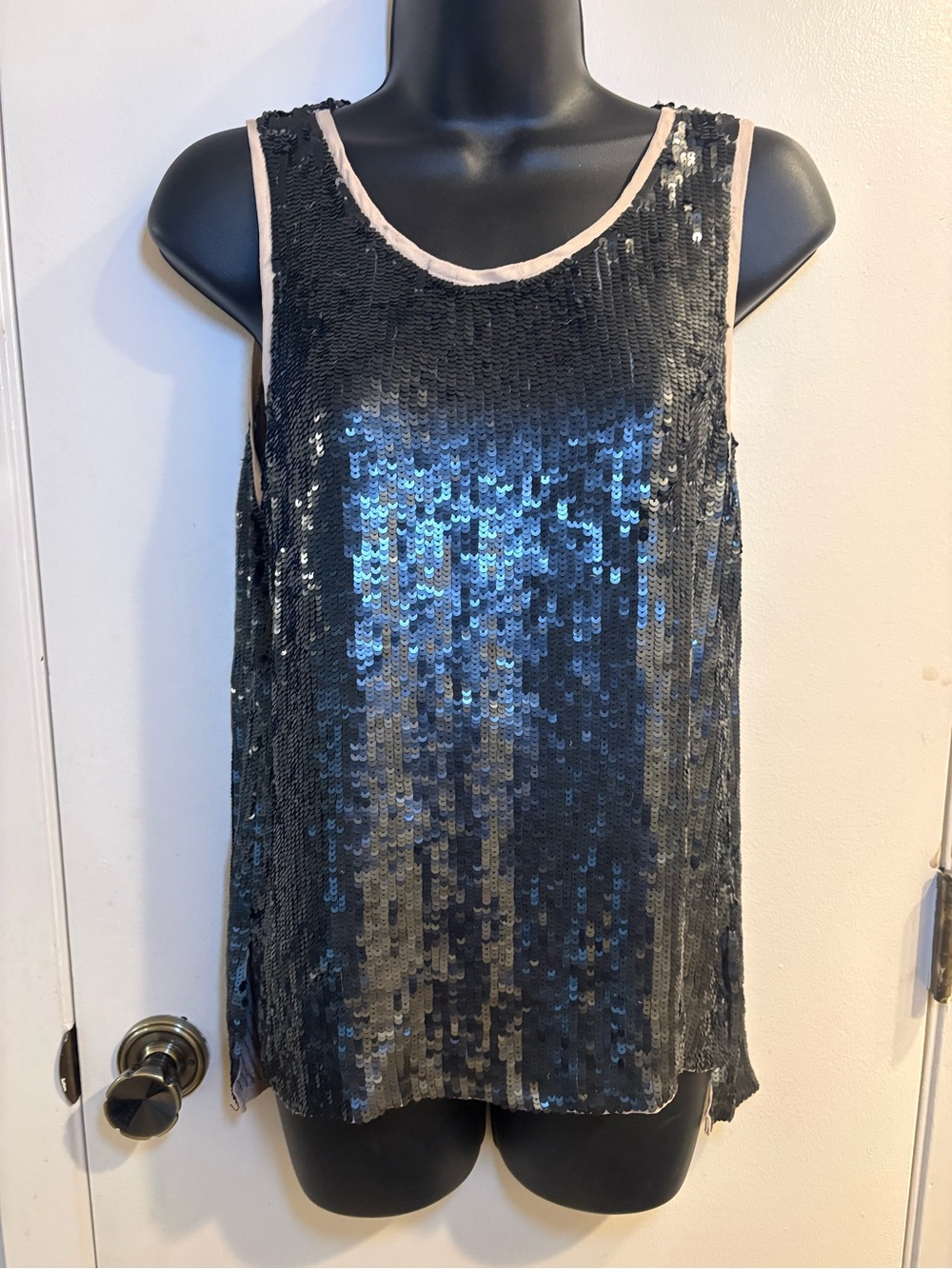 Parker Sequin Open Back Tank Top Size XS Black